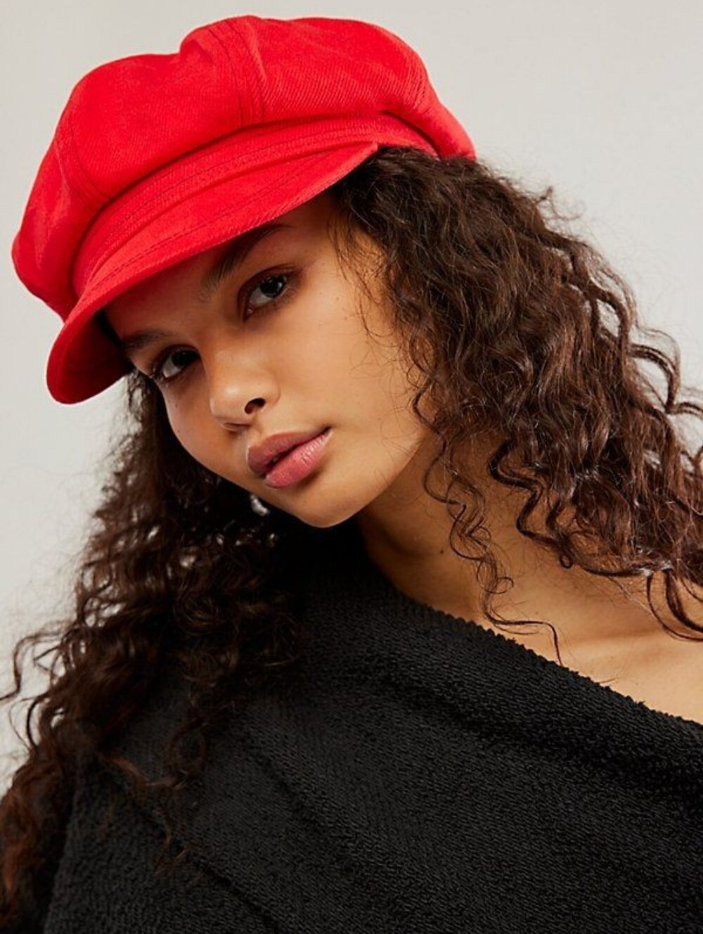 NWT Free People FP Collection Bowery Slouchy Lieutenant Hat Red Newsboy Cap